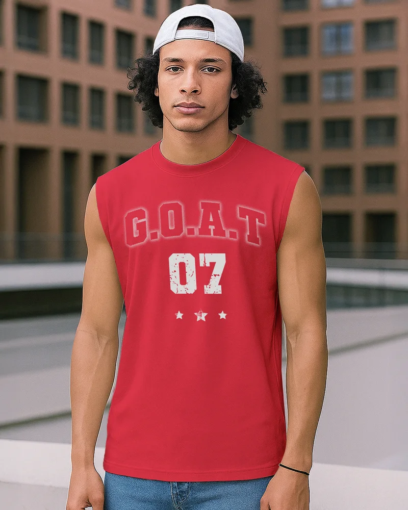 بيواكوف Men's Bold Red Goat 07 Typography Boxy Fit Vest